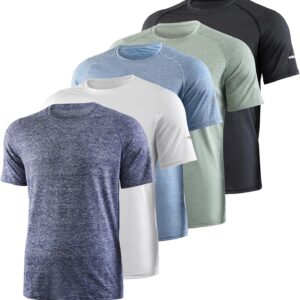 5-Pack Men's Workout T-Shirts - Reflective & Moisture-Wicking, Stretch Breathable Fabric for Running,Gym & Outdoor