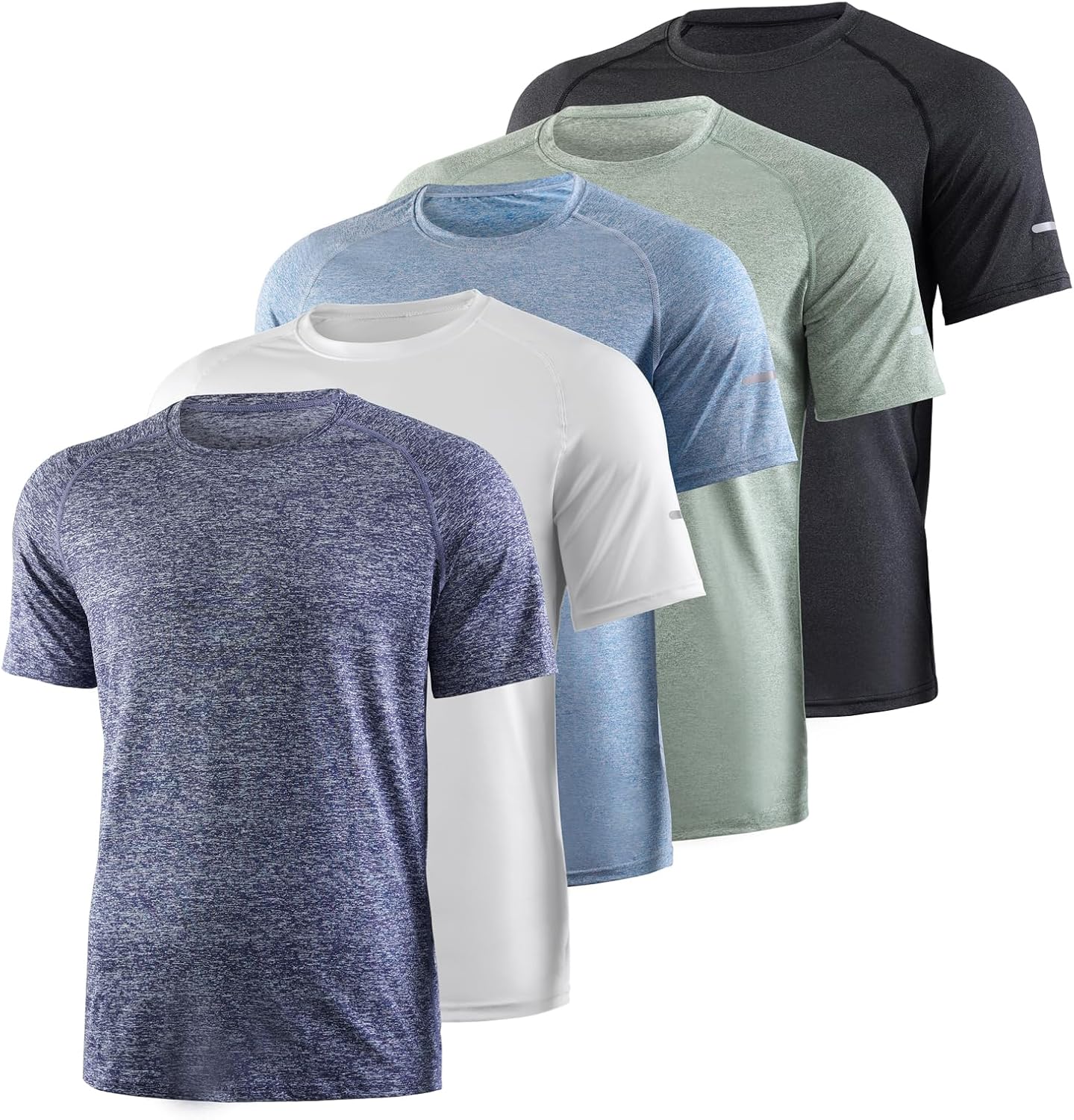 5-Pack Men's Workout T-Shirts - Reflective & Moisture-Wicking, Stretch Breathable Fabric for Running,Gym & Outdoor