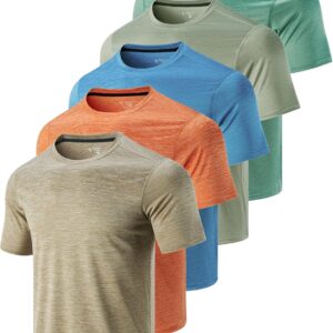 5 Pack Men\u2019s Active Quick Dry Crew Neck T Shirts | Athletic Running Gym Workout Short Sleeve Tee Tops Bulk