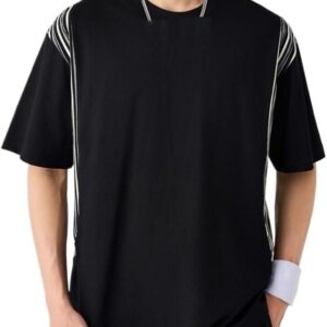 AUOGU Fashion Stripes Round Neck Stitching Short Sleeves Men Loose Outdoor T-Shirt Breathable Quick-Drying Sweat-Wicking Vest