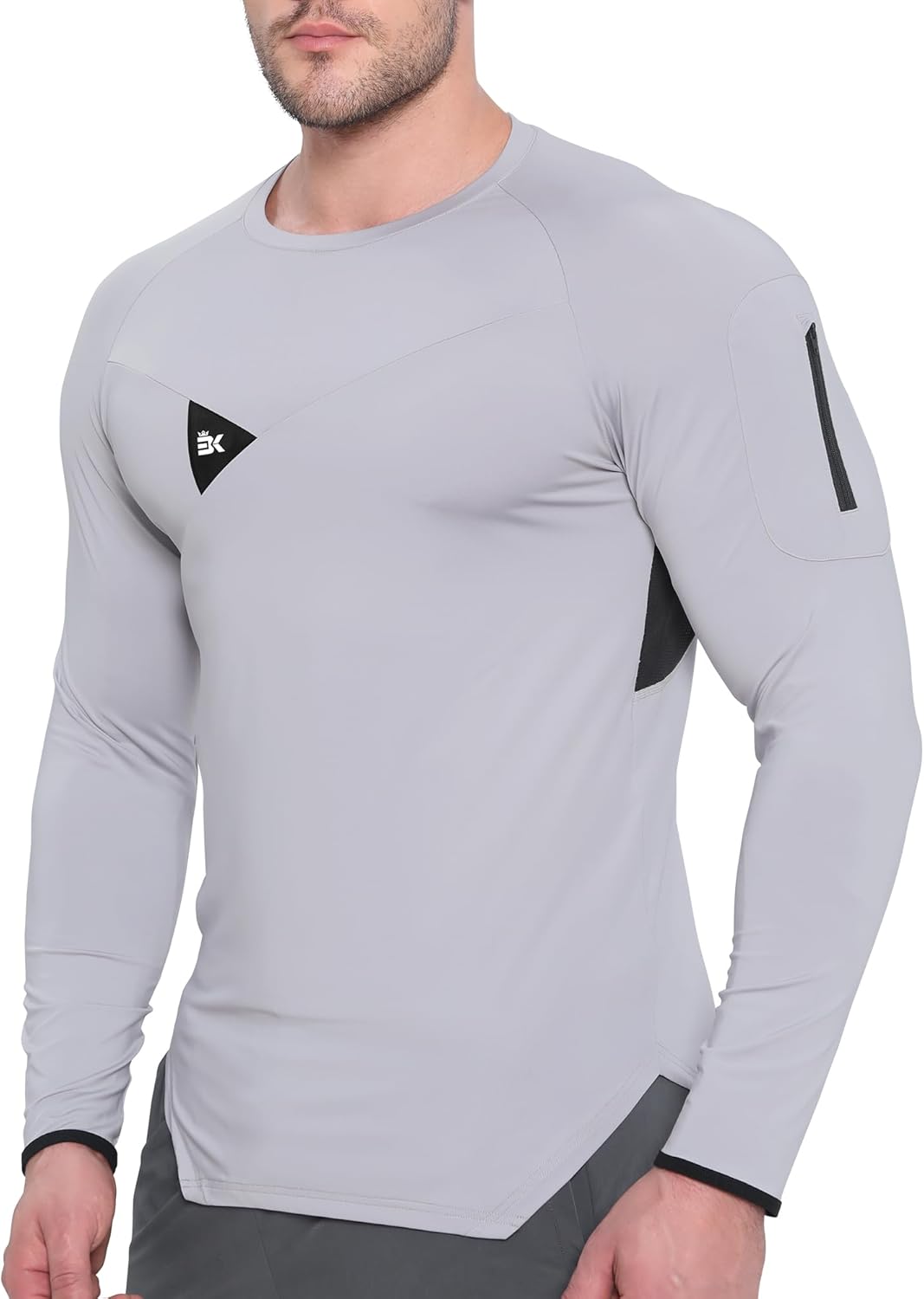 BROKIG Men's Armzip Long Sleeve Running Shirts Quick Dry Sun Protection UV UPF 50+ Jogging T Shirts Zip Pocket Gym Workout - Image 6