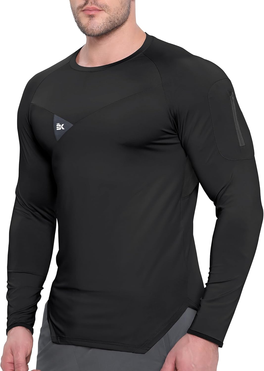 BROKIG Men's Armzip Long Sleeve Running Shirts Quick Dry Sun Protection UV UPF 50+ Jogging T Shirts Zip Pocket Gym Workout - Image 7
