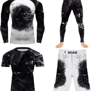 CHOO Men's Lion Series MMA BJJ Cross Training Rash Guard Shorts Spat No Gi Set