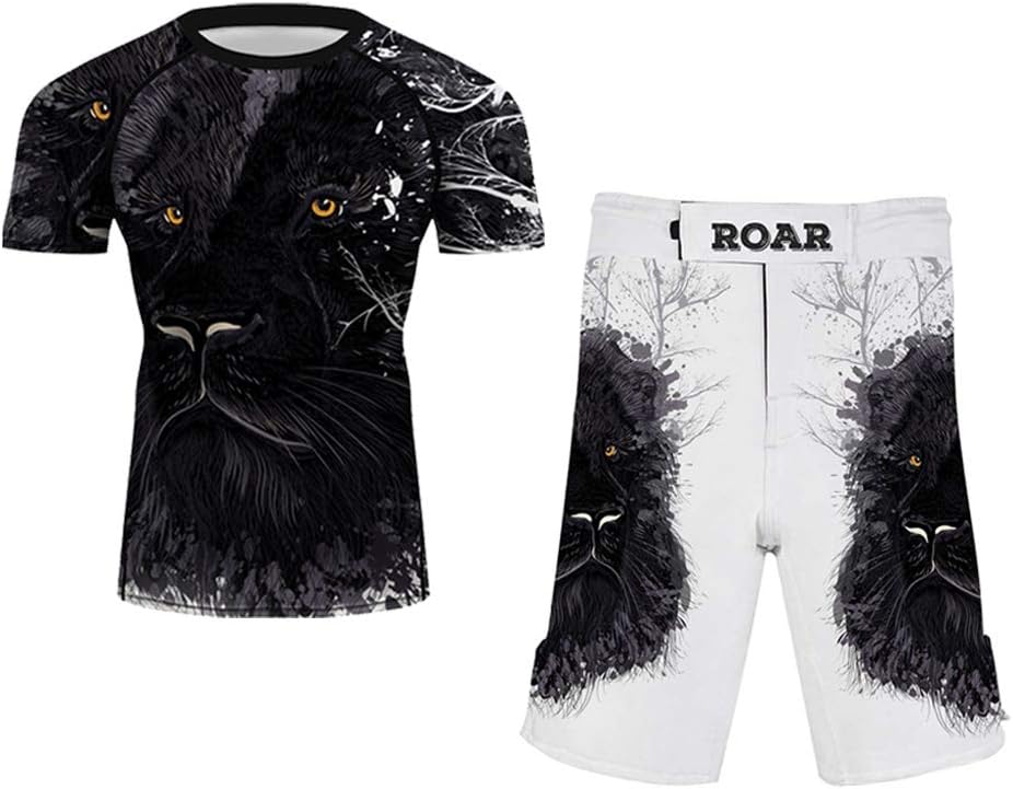 CHOO Men's Lion Series MMA BJJ Cross Training Rash Guard Shorts Spat No Gi Set - Image 13