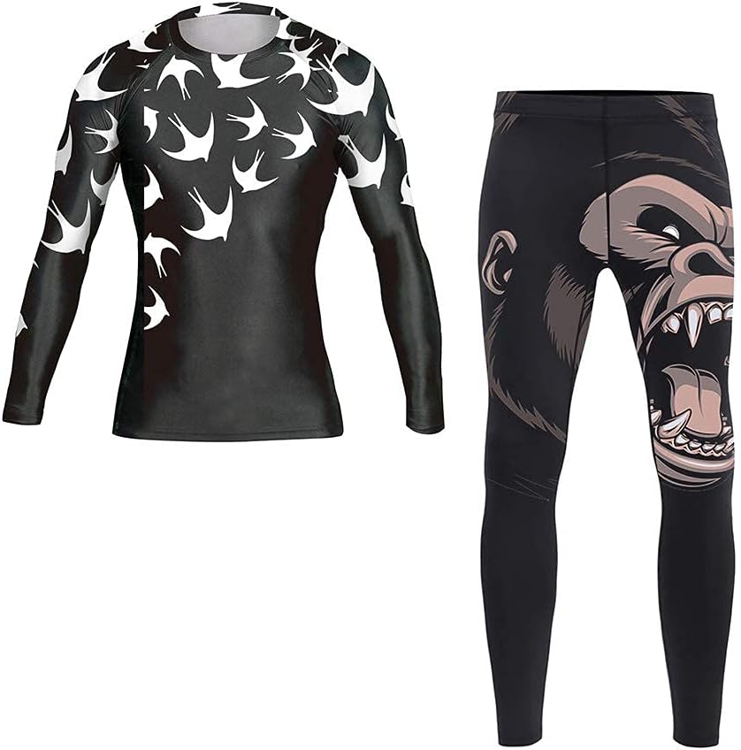 DEHAHA Men's Bat Gorilla Series Wrestling Training Rash Guard Shorts Spat No Gi Set - Image 8