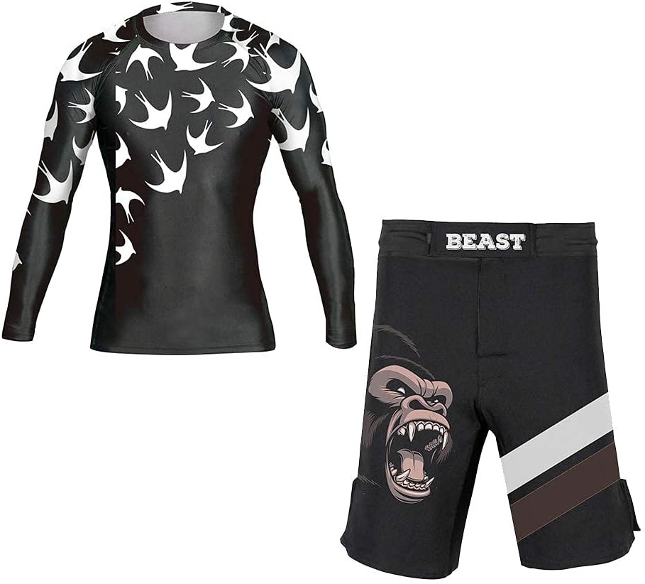 DEHAHA Men's Bat Gorilla Series Wrestling Training Rash Guard Shorts Spat No Gi Set - Image 10