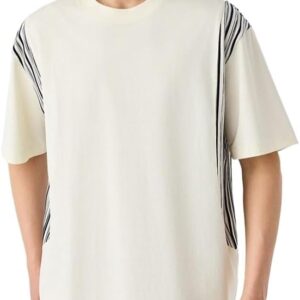 ERTXGBA Fashion Stripes Round Neck Stitching Short Sleeves Men Loose Outdoor T-Shirt Breathable Quick-Drying Sweat-Wicking Vest(Beige,3X-Large)