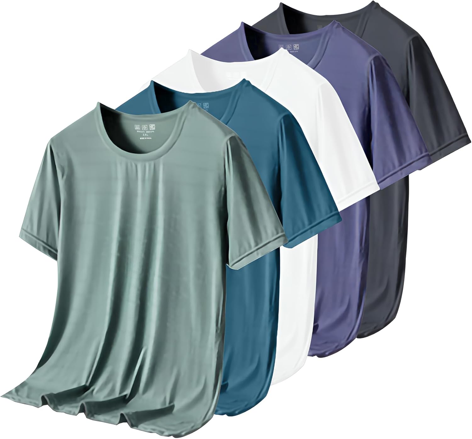 FixtureDisplays® 5 Pack Workout Shirts Dry Fit Moisture Wicking Athletic Shirts Mesh Breathable Short-Sleeve T-Shirt for Men White Black Grey Blue Green Size: M 15787-M-1D