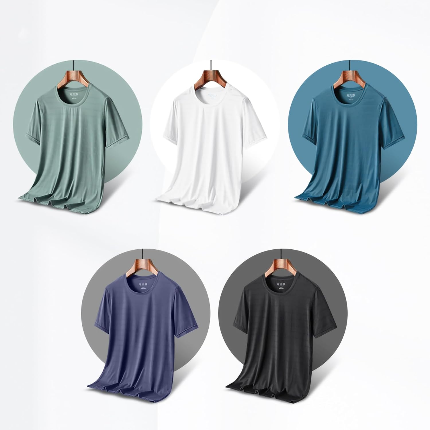 FixtureDisplays® 5 Pack Workout Shirts Dry Fit Moisture Wicking Athletic Shirts Mesh Breathable Short-Sleeve T-Shirt for Men White Black Grey Blue Green Size: M 15787-M-1D - Image 4