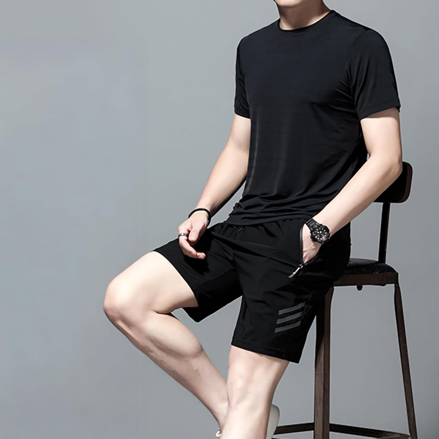 FixtureDisplays® 5 Pack Workout Shirts Dry Fit Moisture Wicking Athletic Shirts Mesh Breathable Short-Sleeve T-Shirt for Men White Black Grey Blue Green Size: M 15787-M-1D - Image 3