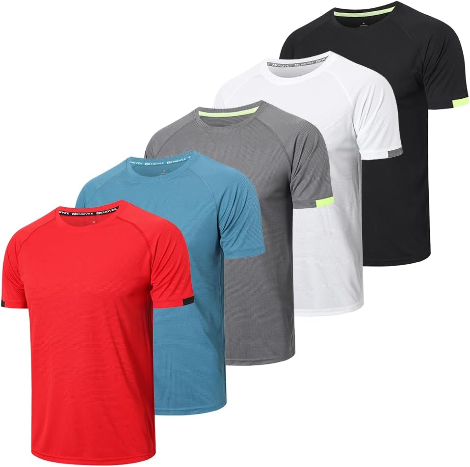 HUAKANG 5 Pack Workout Shirts for Men Quick Dry Crew Neck Short Sleeve Tee Tops Moisture Wicking Athletic Light Gym T-Shirts - Image 9