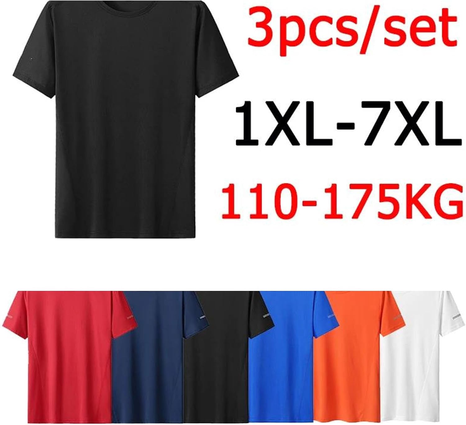 Men's 3-Pack Quick-Dry Sport T-Shirt, Oversized Round Neck Fitness Casual - Image 2