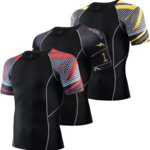 Men's Active Compression Crew Neck T Shirts Trainning Shirt Sun Protection Athletic Running Gym Workout Short Sleeve Tee Tops