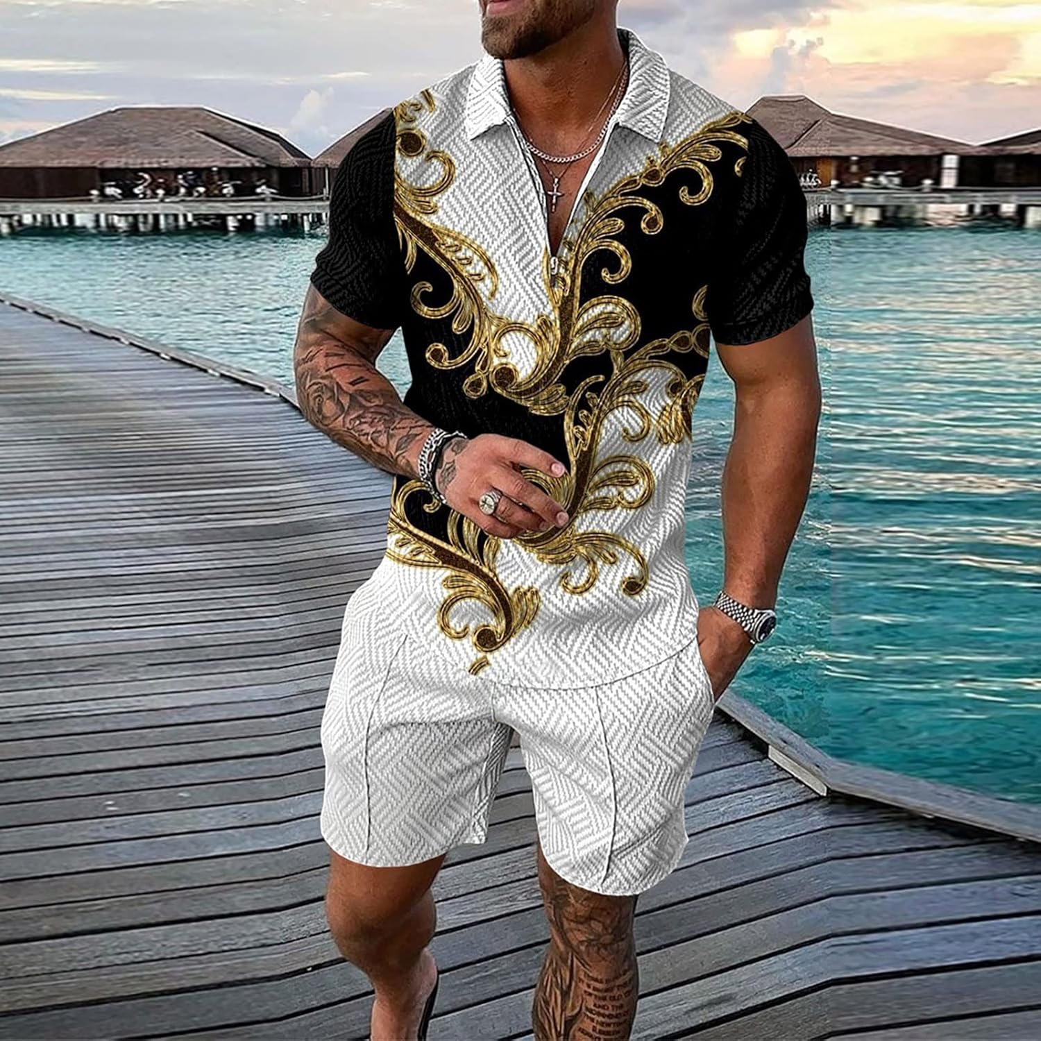 Men’s Activewear Quick Dry Premium Fabric Muscle Gym Workout Fashion Mens T Shirt Hawaiian Shirt Tees (Gold, S) - Image 2