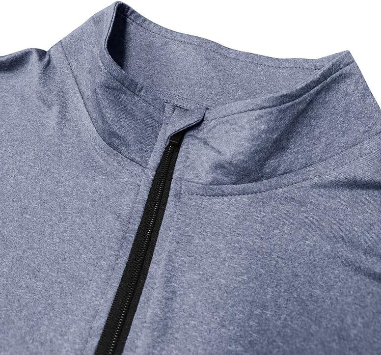 Men's Outdoor Sports T-Shirt 1/4 Zipper Solid Color Casual Slim Stand Collar High Elastic Quick Dry Short Sleeve - Image 5