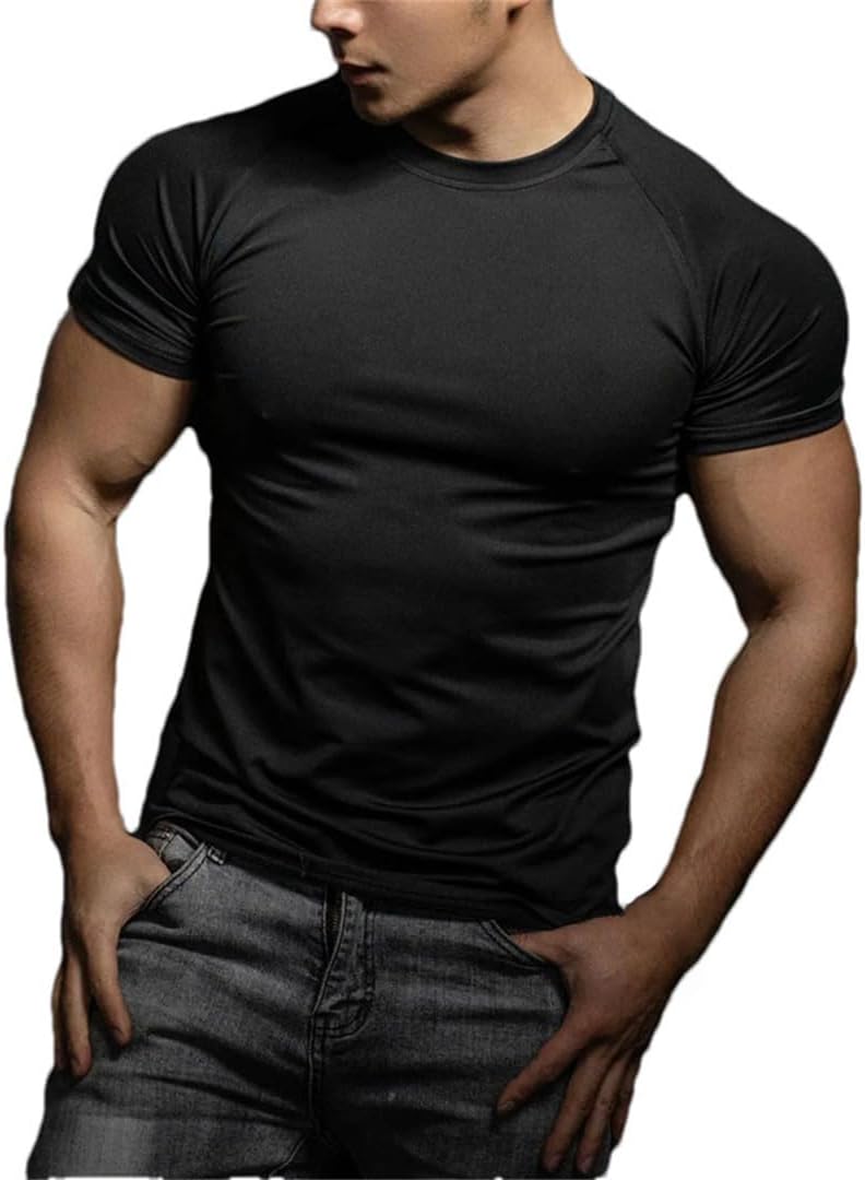 Mens Sports T Shirt Elastic Quick Dry Short Sleeve Gym Running Training Top Leisure Exercise Tee - Image 9