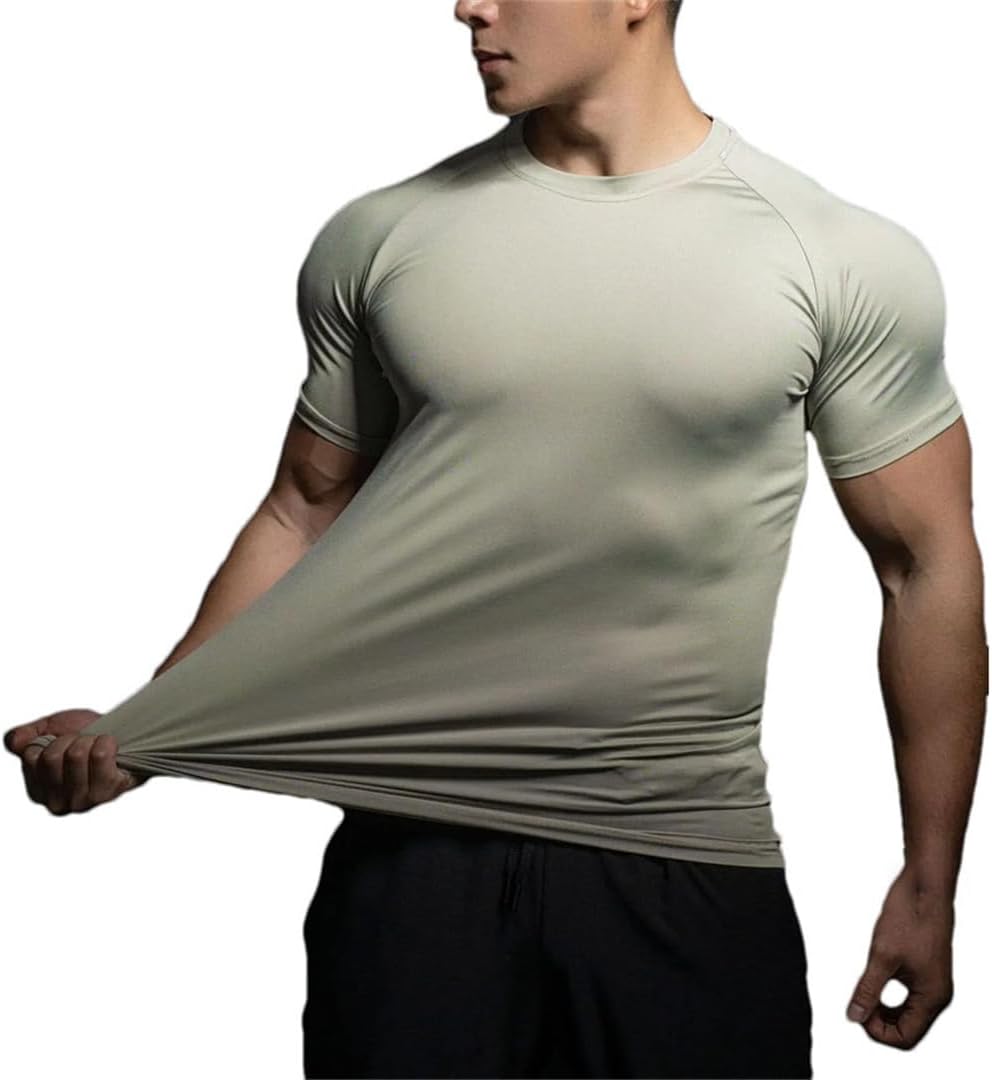 Mens Sports T Shirt Elastic Quick Dry Short Sleeve Gym Running Training Top Leisure Exercise Tee
