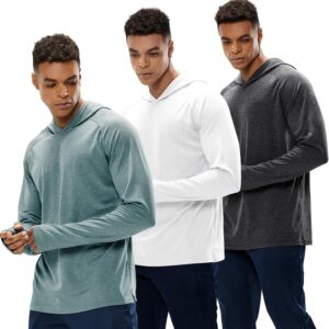 MIER Men's UPF 50+ Sun Protection Hoodie Long Sleeve SPF Fishing Hiking Thumbhole Hooded Shirts Quick Dry, 3 Pack