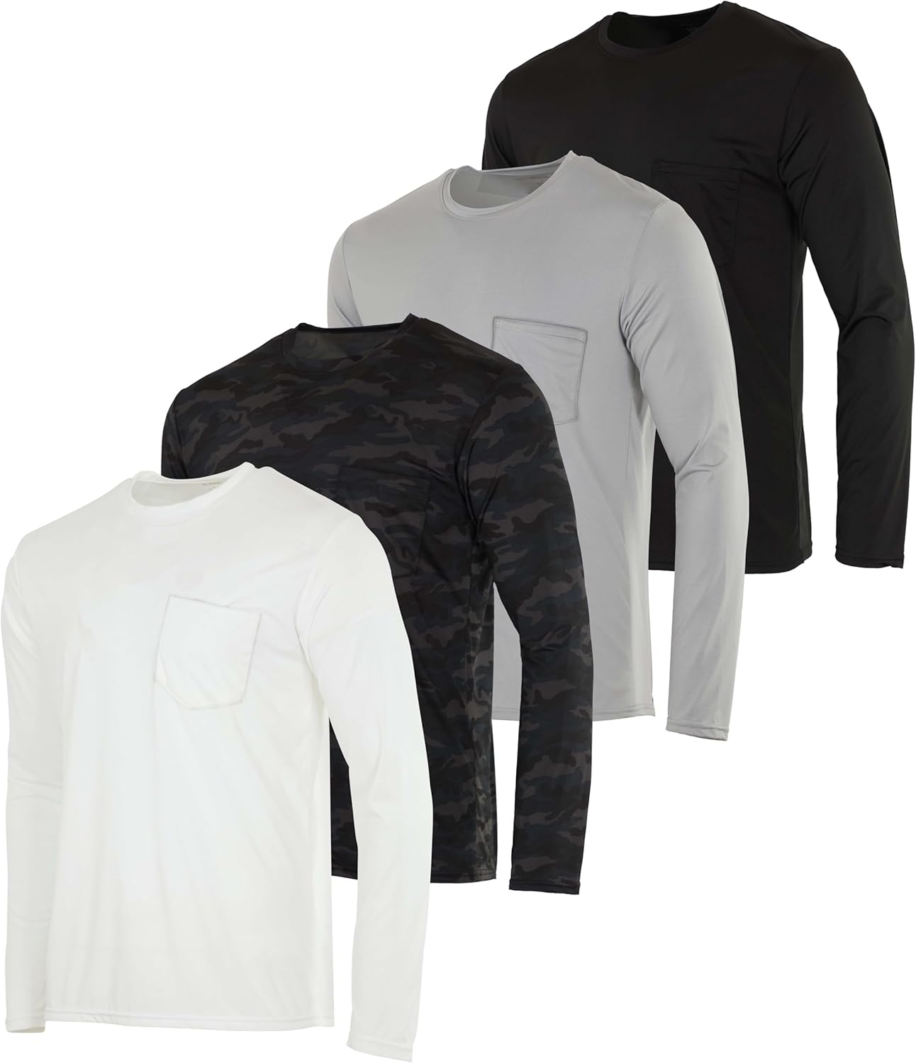 Real Essentials 4 Pack: Men's Dry-Fit Active Athletic Long Sleeve Pocket Crew T-Shirt Outdoors UPF 50 S-5XLT - Image 8