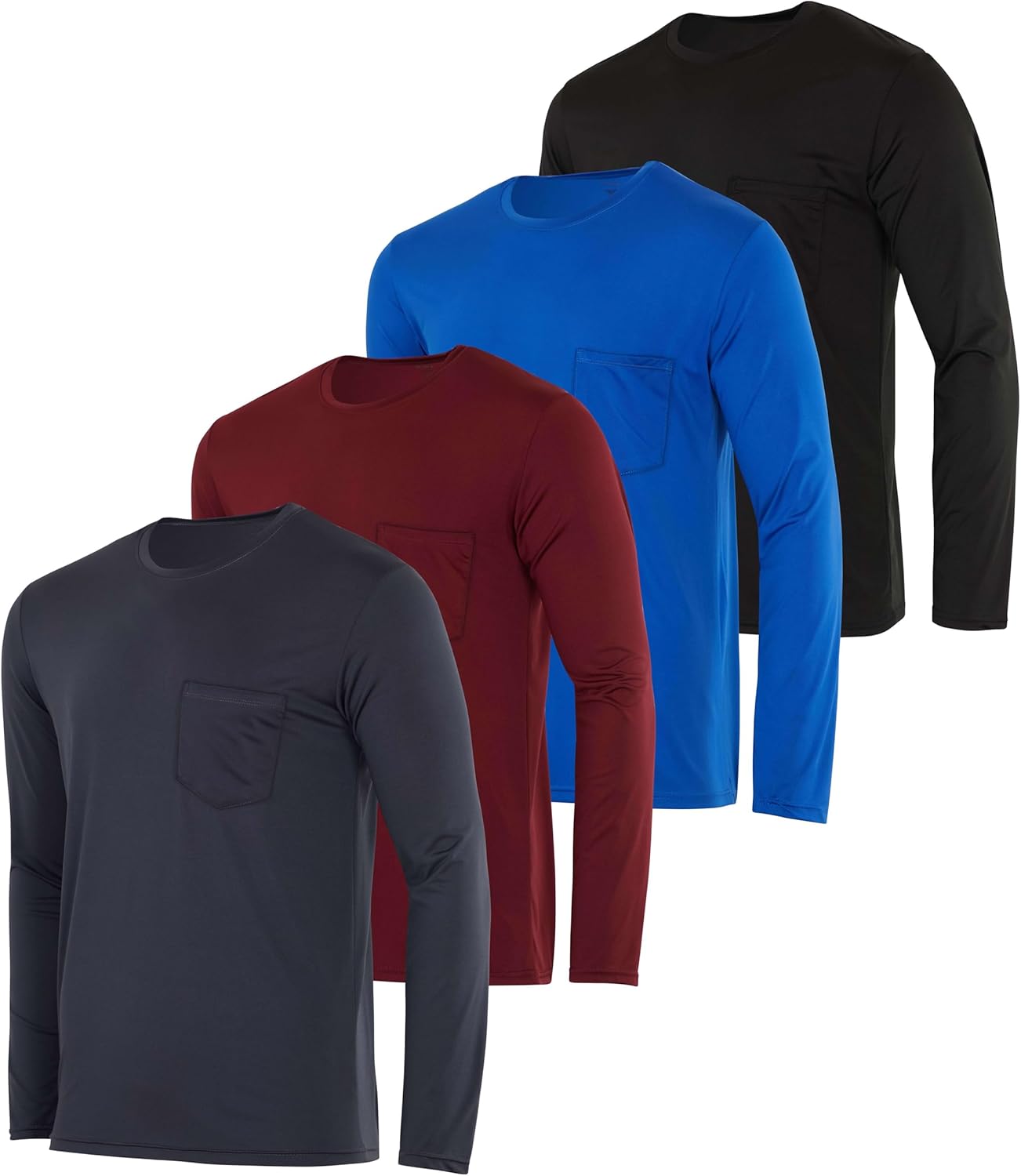 Real Essentials 4 Pack: Men's Dry-Fit Active Athletic Long Sleeve Pocket Crew T-Shirt Outdoors UPF 50 S-5XLT - Image 13