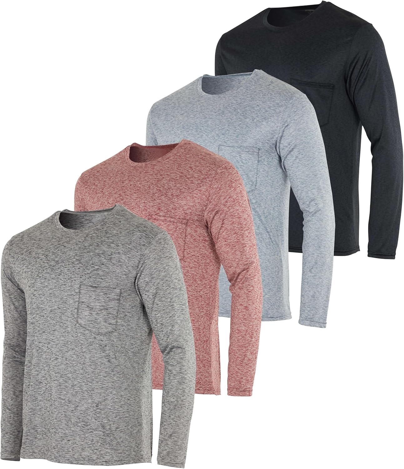 Real Essentials 4 Pack: Men's Dry-Fit Active Athletic Long Sleeve Pocket Crew T-Shirt Outdoors UPF 50 S-5XLT - Image 11