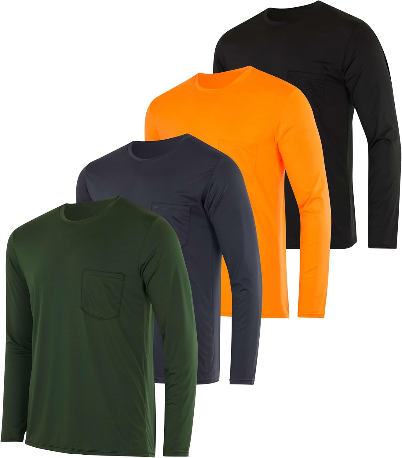 Real Essentials 4 Pack: Men's Dry-Fit Active Athletic Long Sleeve Pocket Crew T-Shirt Outdoors UPF 50 S-5XLT - Image 12