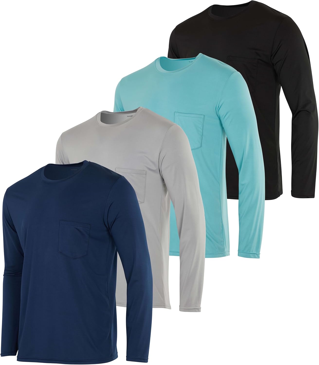 Real Essentials 4 Pack: Men's Dry-Fit Active Athletic Long Sleeve Pocket Crew T-Shirt Outdoors UPF 50 S-5XLT - Image 9
