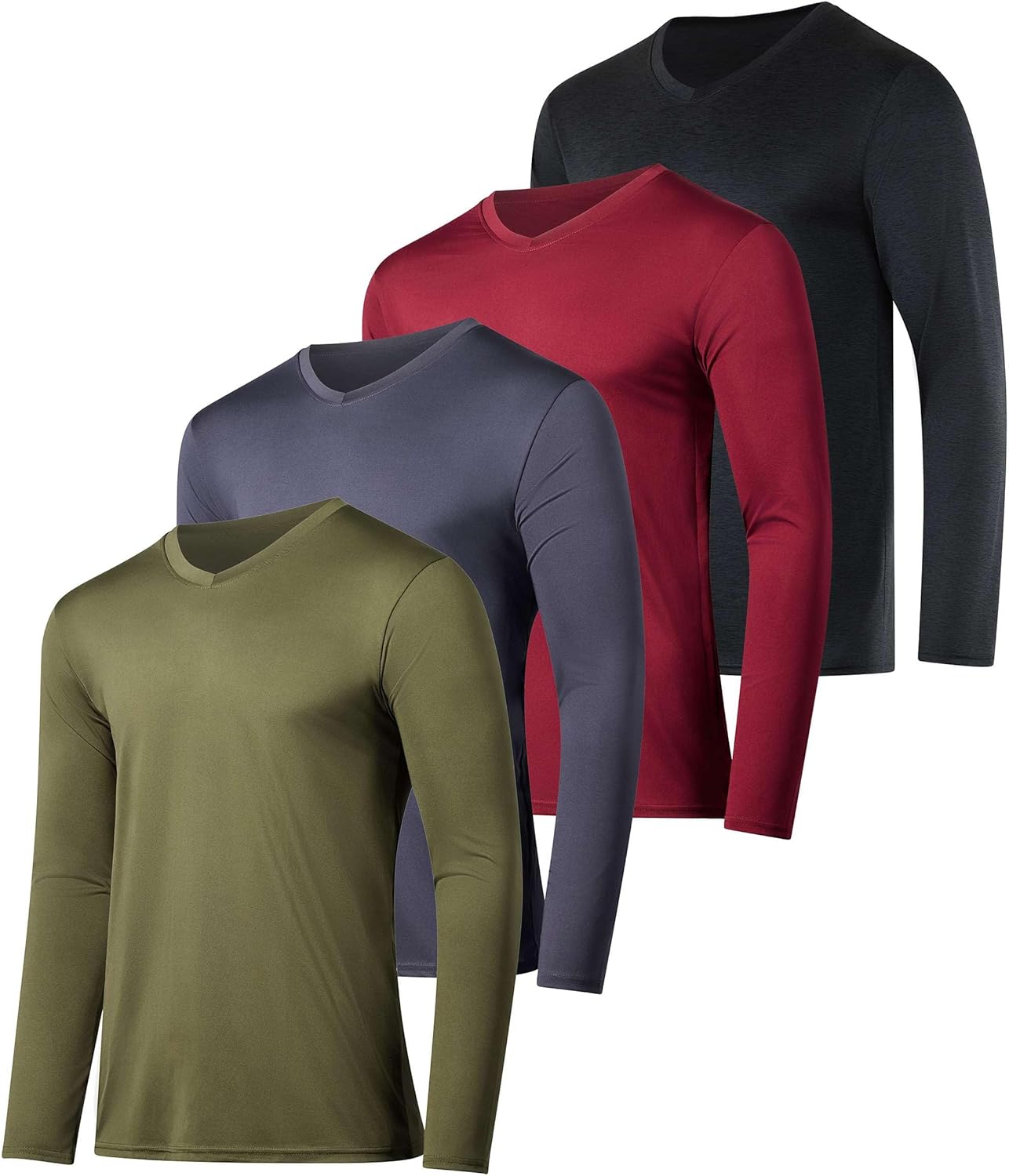 Real Essentials 4 Pack: Men's Dry Fit Long Sleeve V-Neck Active T-Shirt - Athletic Outdoor UPF 50+ - Set 2, 3X