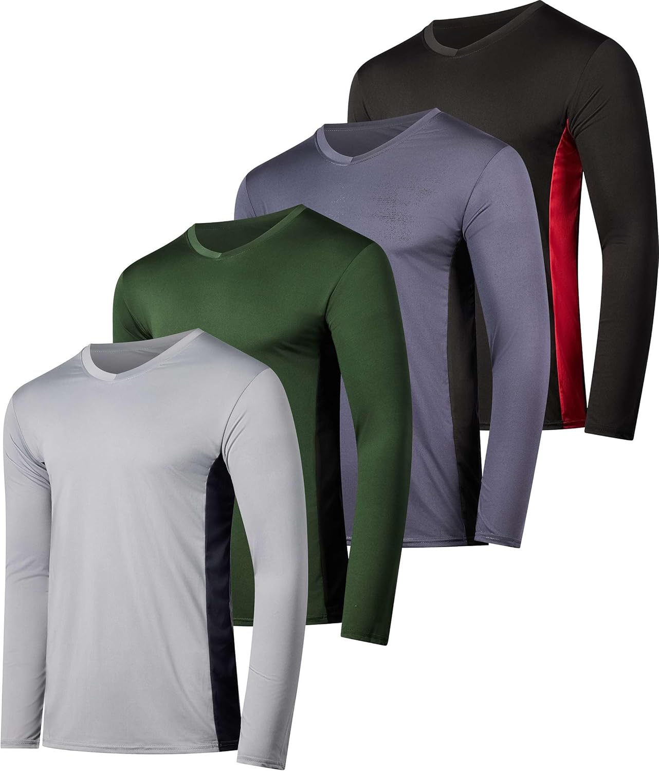 Real Essentials 4 Pack: Men's Dry Fit Long Sleeve V-Neck Active T-Shirt - Athletic Outdoor UPF 50+ - Set 4, 3X