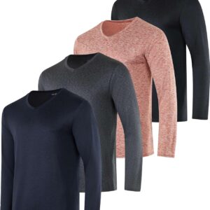 Real Essentials 4 Pack: Men's Dry Fit Long Sleeve V-Neck Active T-Shirt - Athletic Outdoor UPF 50+ - Set 5, 3X