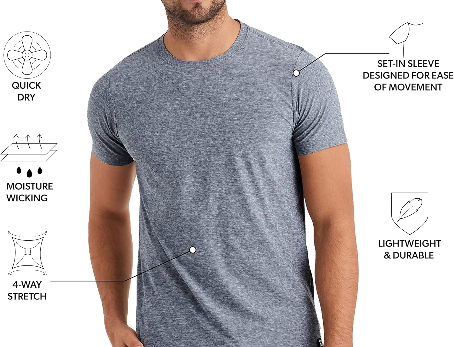 Rhone Men's Essentials Training Tee, Recycled Lightweight Polyester Fabric, Moisturewicking Technology, 4-Way Stretch - Image 2