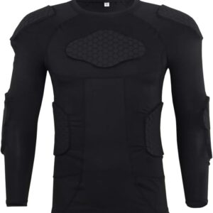 STONEKISS Men\u2019s Long Sleeve Compression Padded Protective Shirt Rib Shoulder Elbow Back Chest Protector
