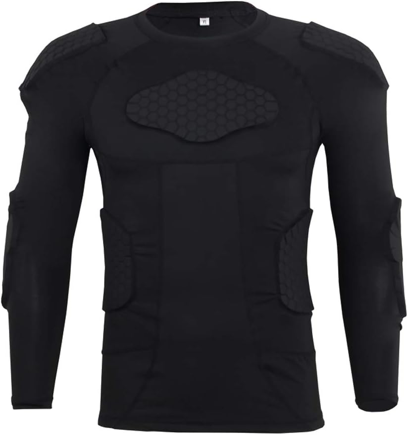 STONEKISS Men\u2019s Long Sleeve Compression Padded Protective Shirt Rib Shoulder Elbow Back Chest Protector