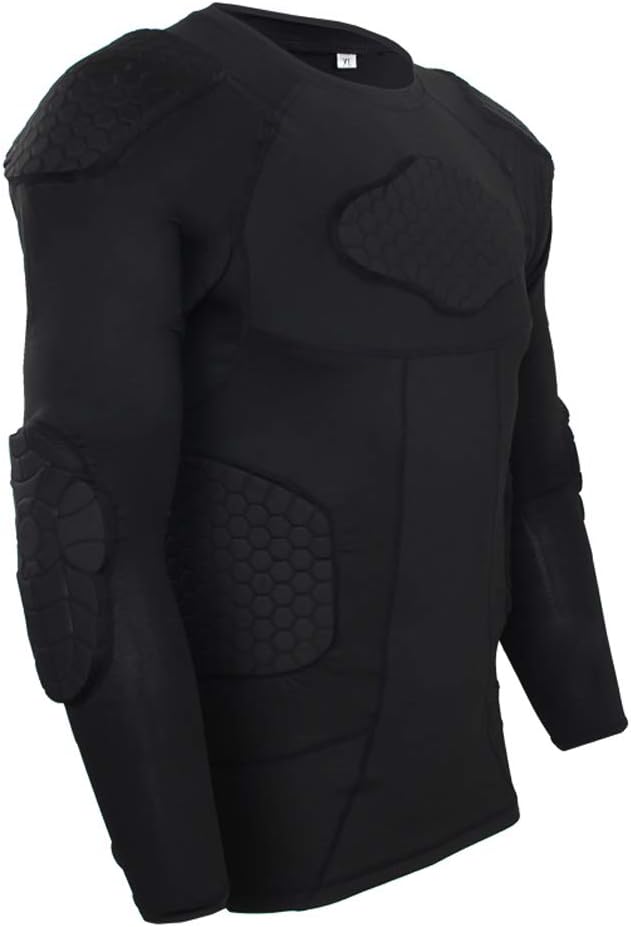 STONEKISS Men\u2019s Long Sleeve Compression Padded Protective Shirt Rib Shoulder Elbow Back Chest Protector - Image 3