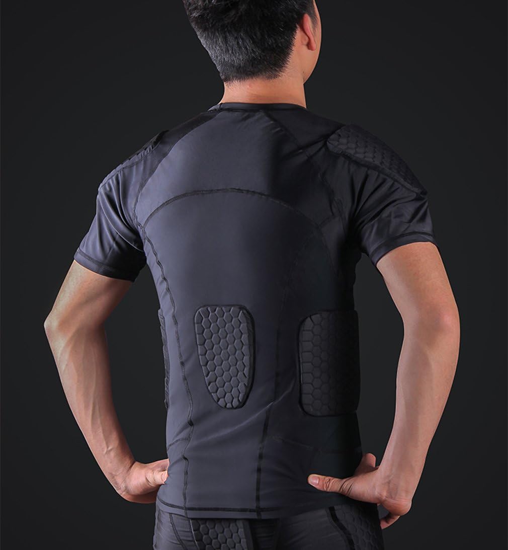 STONEKISS Men\u2019s Padded Shirts Short Sleeve Compression T Shirt Rib Chest Protective Gear - Image 2