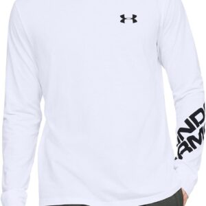 Under Armour Men's Wordmark Sleeve Long Sleeve Tee (US, Alpha, Large, Regular, Regular, 100 White/Black)