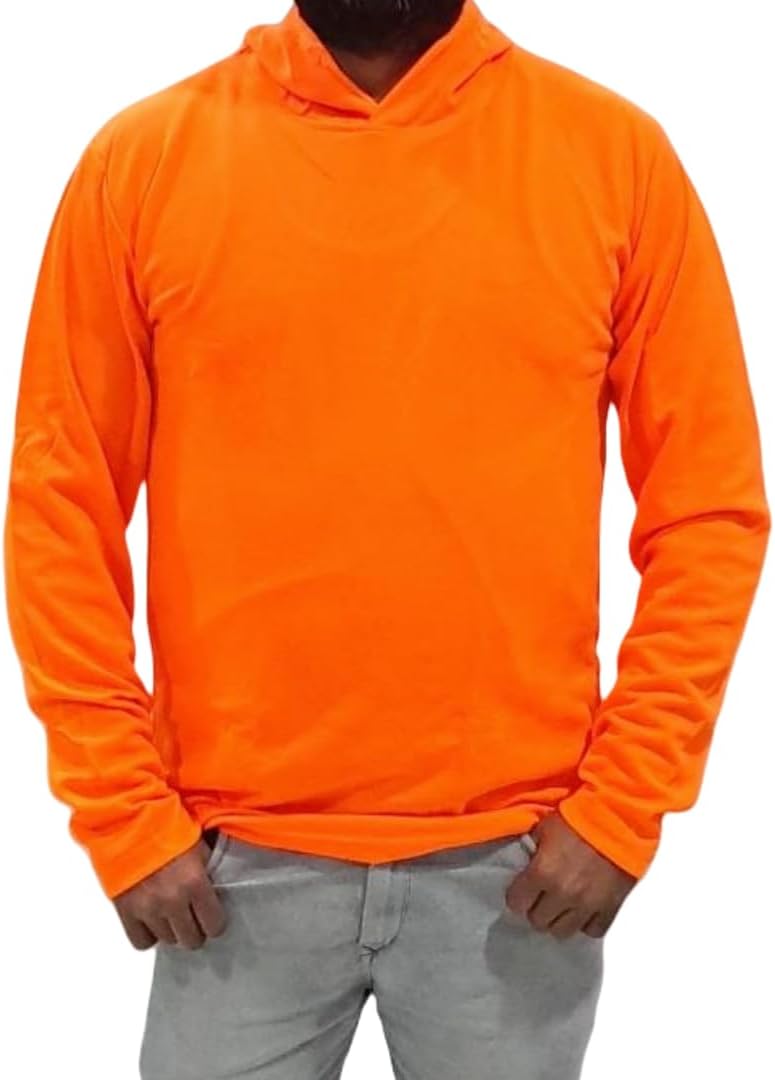 Zeluga Sun Protection UPF 50+ Safety Construction Work T-Shirts, High Visibility Hoodie, Polyester Long Sleeve Hooded